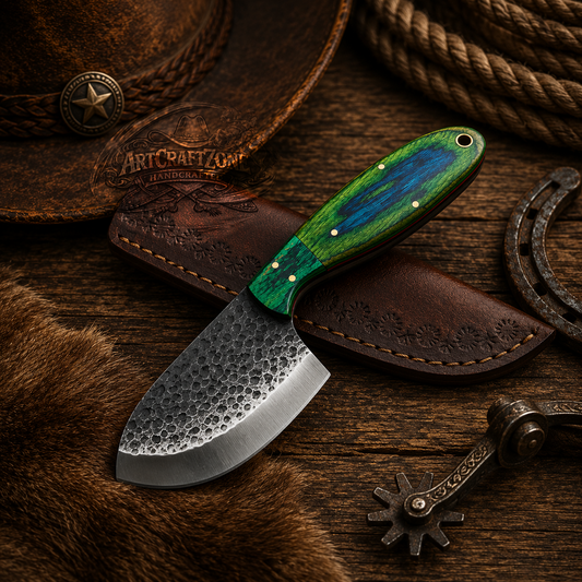 Handcrafted Outdoor Cleaver High Carbon Steel Western Cowboy Field Work Tool with Leather Sheath