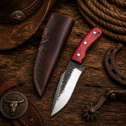 Handcrafted Hunting High Carbon Steel Western Cowboy Field Work Tool with Leather Sheath