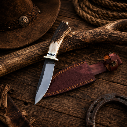 Handcrafted Skinning High Carbon Steel Western Cowboy Field Work Tool with Leather Sheath