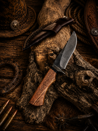Handcrafted EDC Hunting High Carbon Steel Western Cowboy Field Work Tool with Leather Sheath