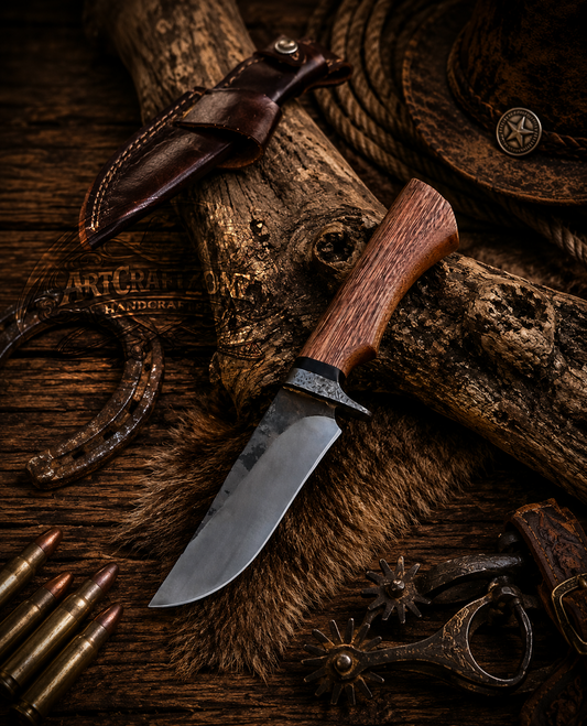 Handcrafted EDC Hunting High Carbon Steel Western Cowboy Field Work Tool with Leather Sheath