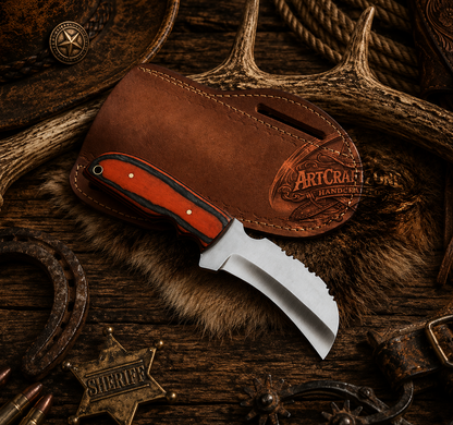 Handcrafted 7" Western Cowboy Bull Cutter With Leather Sheath