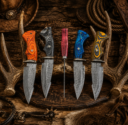 10" Handcrafted Hunting Tool Damascus Steel Exotic Wood Handle - Leather Sheath