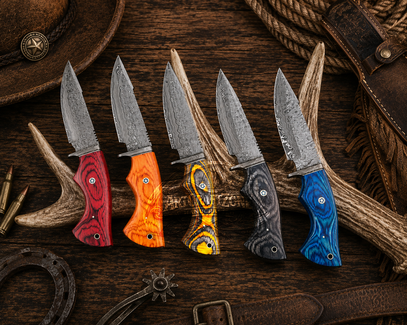 10" Handcrafted Hunting Tool Damascus Steel Exotic Wood Handle - Leather Sheath