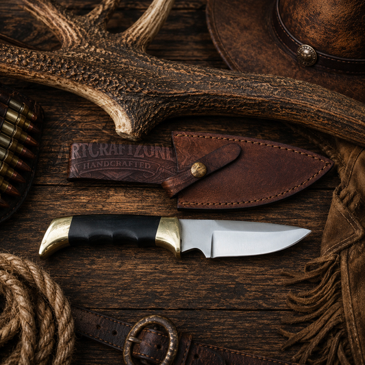Handcrafted Hunting High Carbon Steel Western Cowboy Field Work Tool Black Micarta Brass Guard Pommel with Leather Sheath