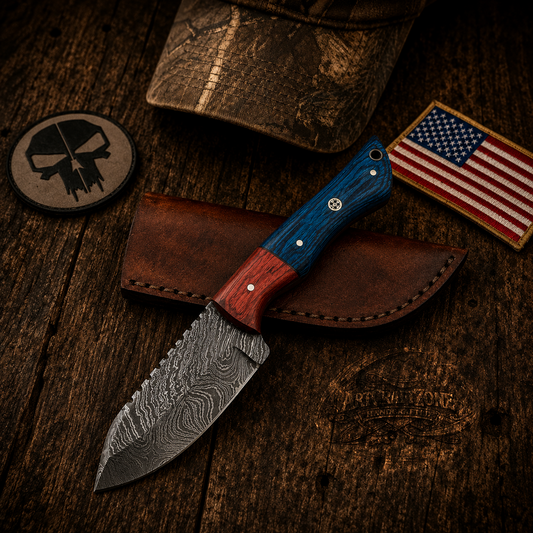 Handcrafted Skinning Premium Damascus Western Cowboy Field Work Tool with Leather Sheath