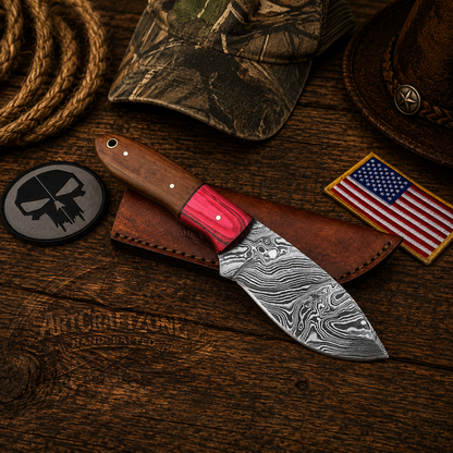Handcrafted Skinning Premium Damascus Western Cowboy Field Work Tool with Leather Sheath