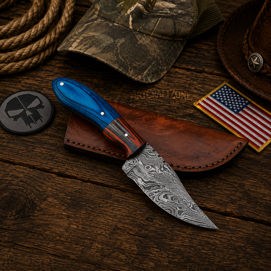8" Handcrafted Damascus EDC Field Work Knife Exotic Wood Handle - Leather Sheath