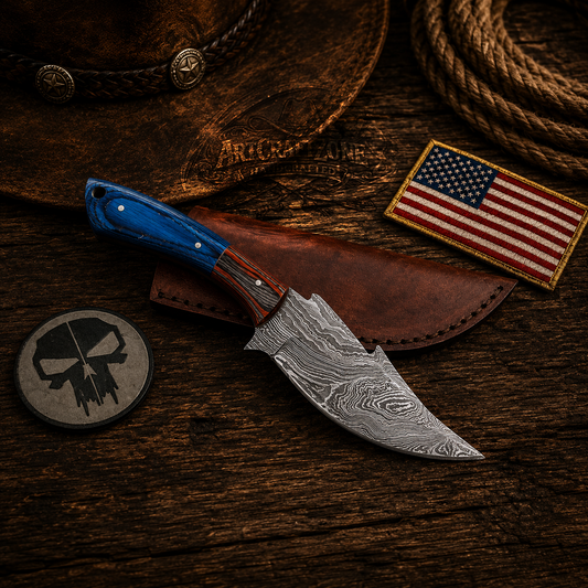 Handcrafted Skinning Premium Damascus Western Cowboy Field Work Tool with Leather Sheath