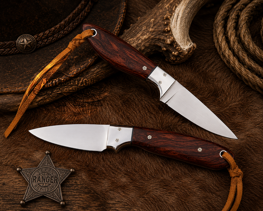 8" Handcrafted EDC Skinning Knife High Carbon Steel Iron Wood Handle - Leather Sheath