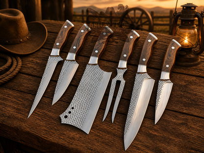 Handcrafted 6-Piece Rasp File Steel Kitchen Chef Knife Set with Wenge Wood Handles