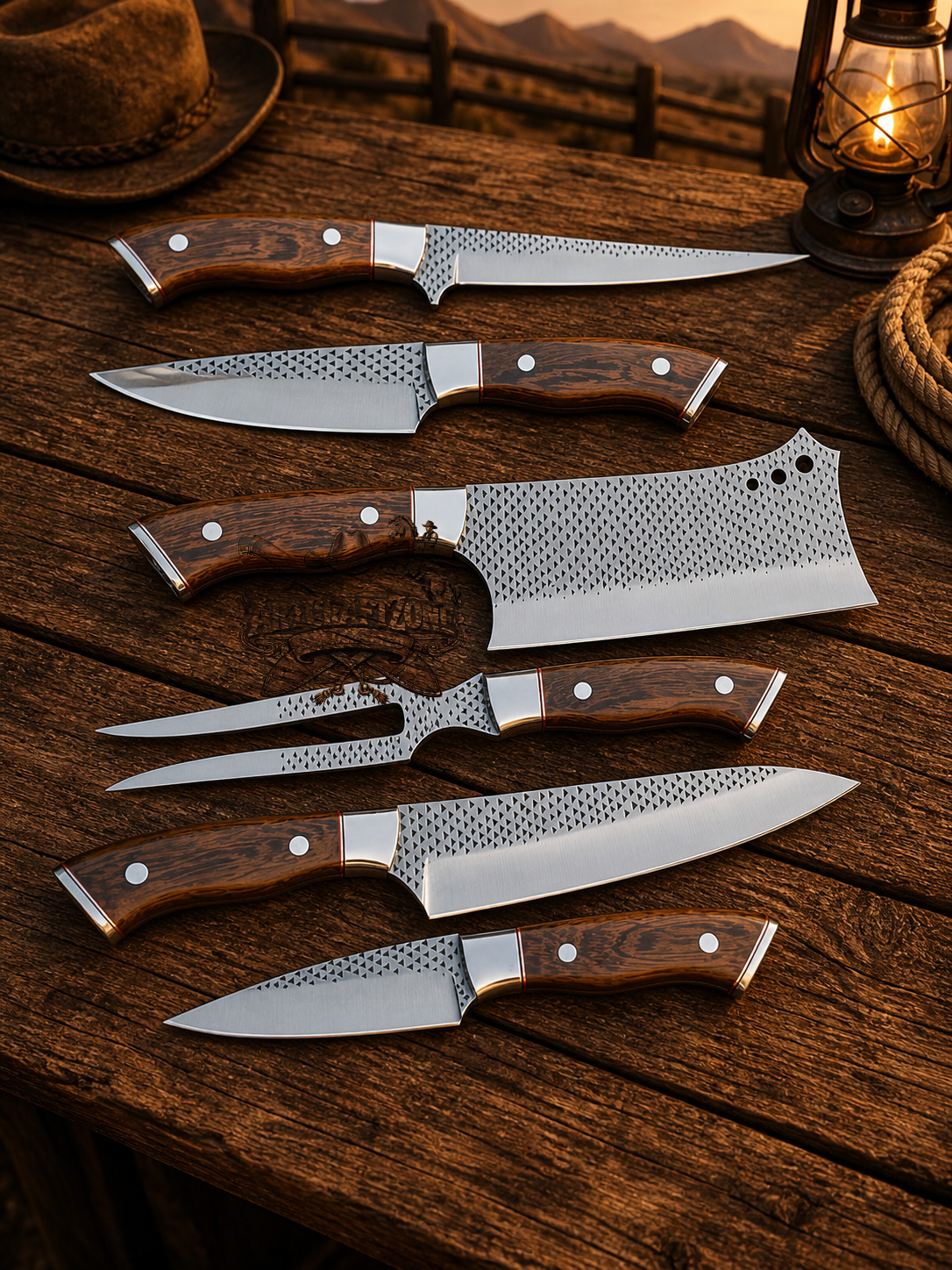 Handcrafted 6-Piece Rasp File Steel Kitchen Chef Knife Set with Wenge Wood Handles