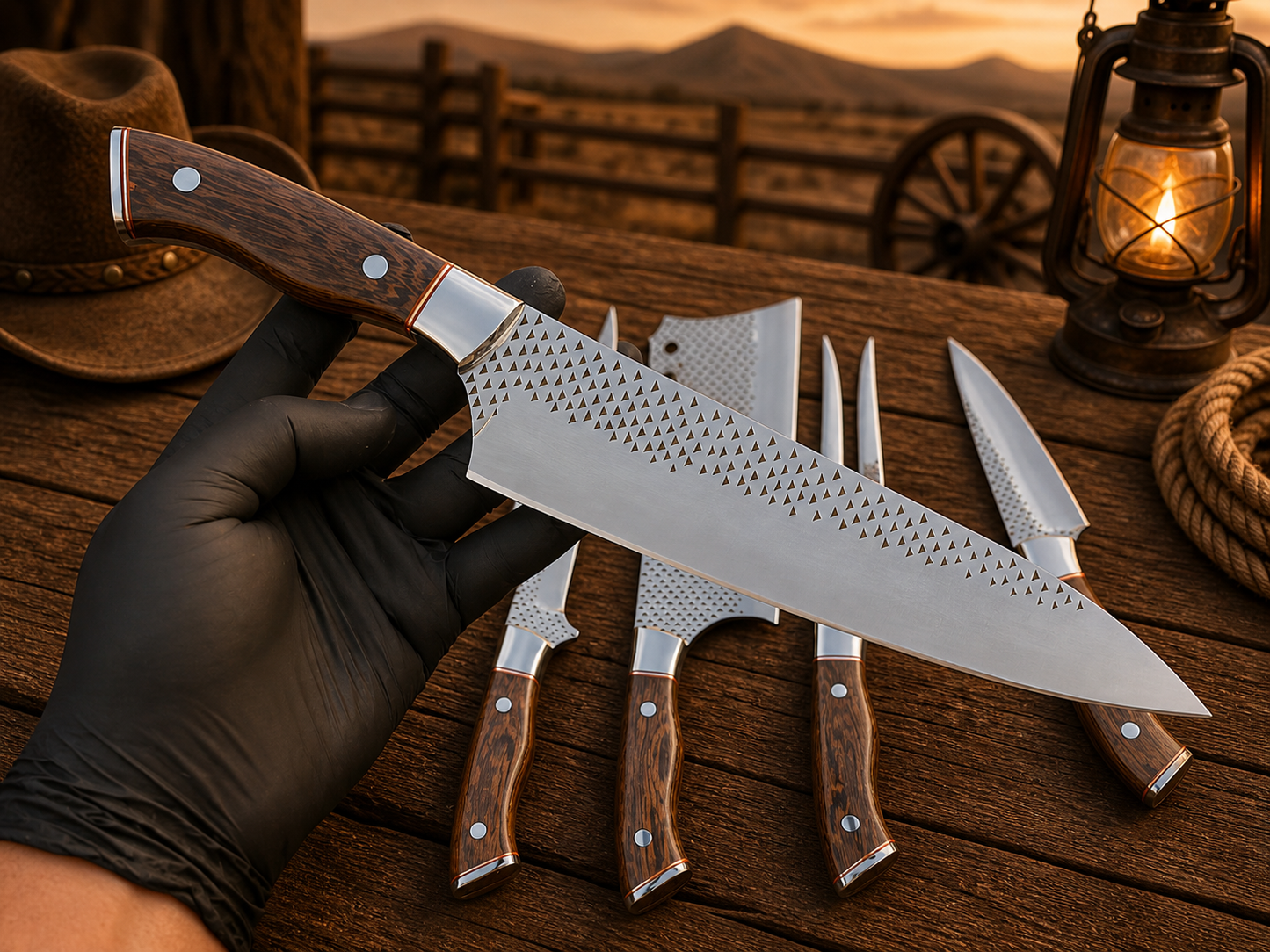 Handcrafted 6-Piece Rasp File Steel Kitchen Chef Knife Set with Wenge Wood Handles