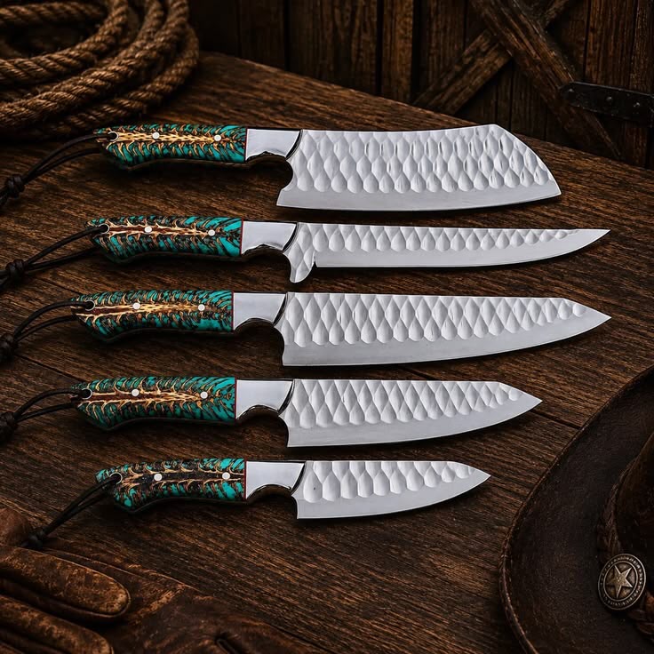 Handcrafted 5 Piece Kitchen Chef Knife Set High Polish Forged Steel Pinecone Handle