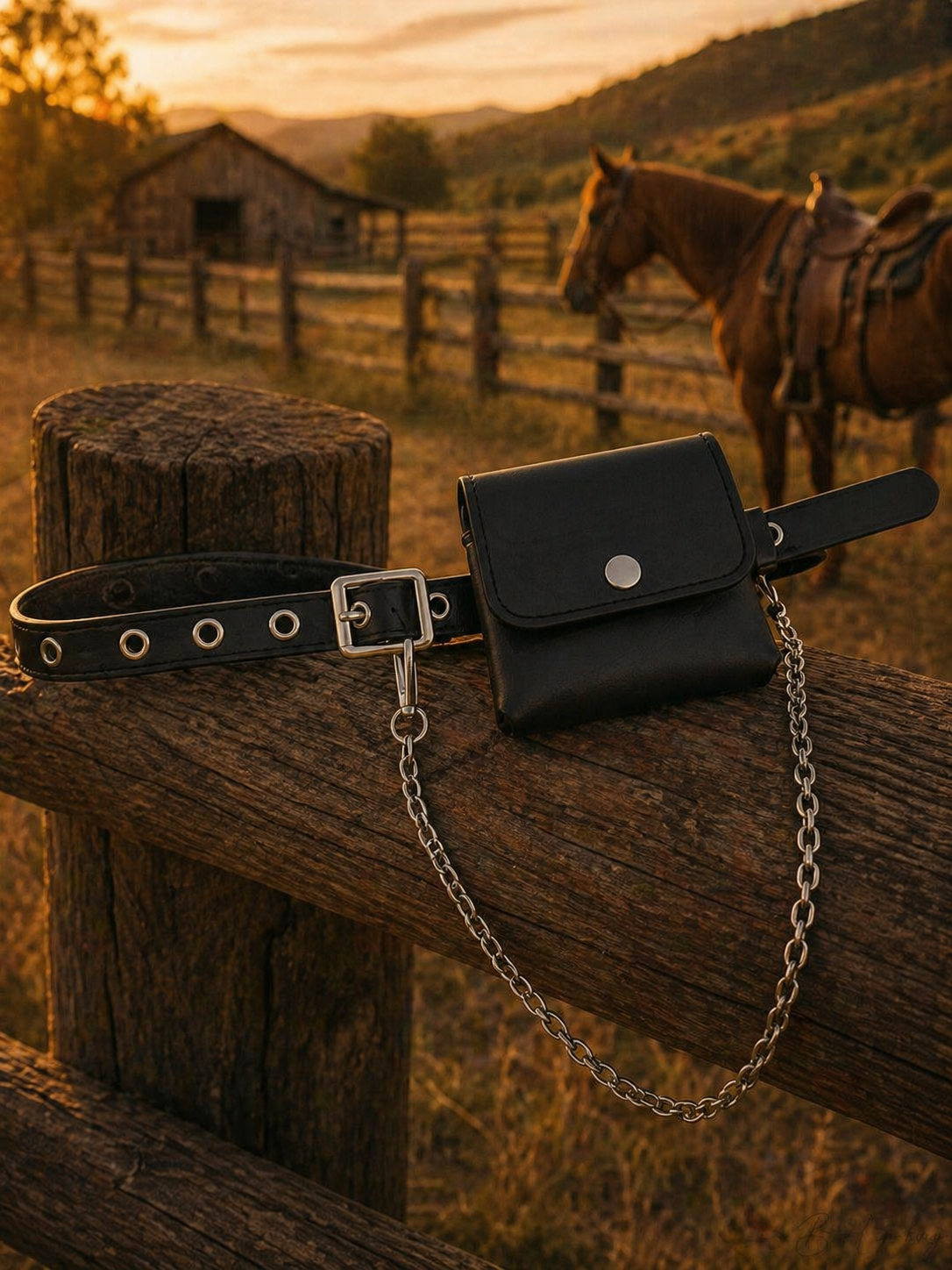 Women's Western Leather Belt Bag with Chain – Minimalist Cowgirl Style