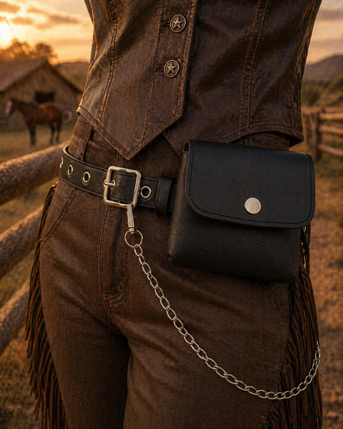 Women's Western Leather Belt Bag with Chain – Minimalist Cowgirl Style