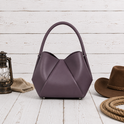 Luxe Sculpted Leather Shoulder Handbag Brown, Black & Deep Plum