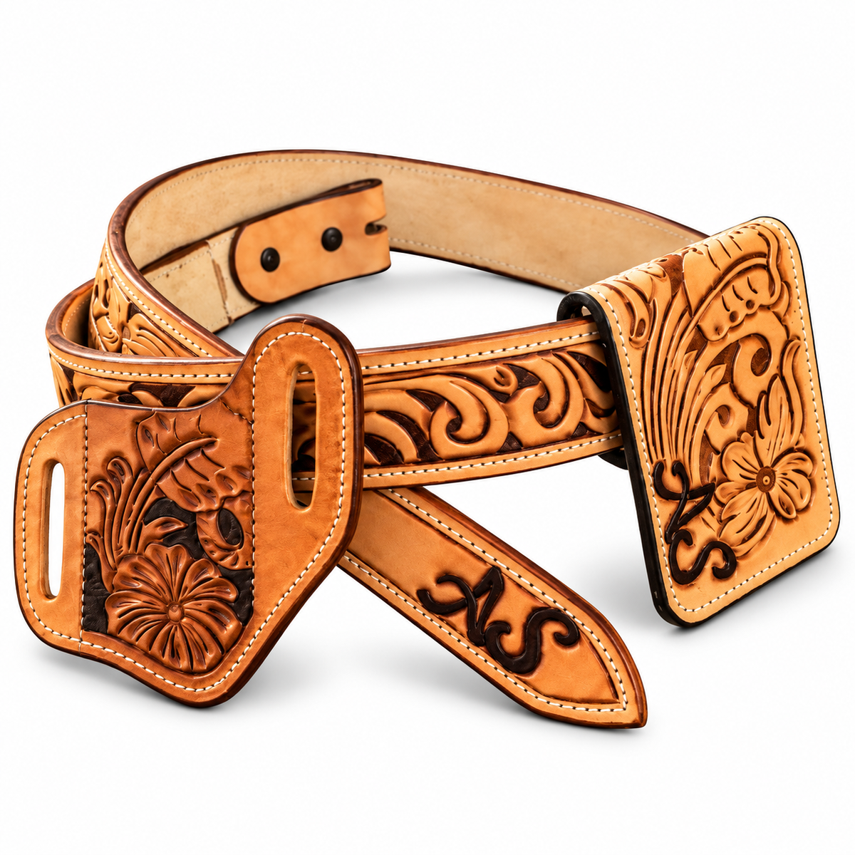 Handcrafted Full-Grain Leather Tooled Belt – Floral Carved Western Leather Belt