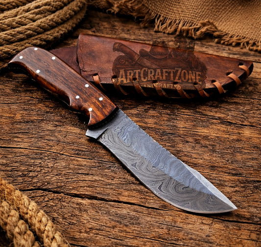 Hand Forged Damascus Cowboy Western Life Carry Tool with Sheath