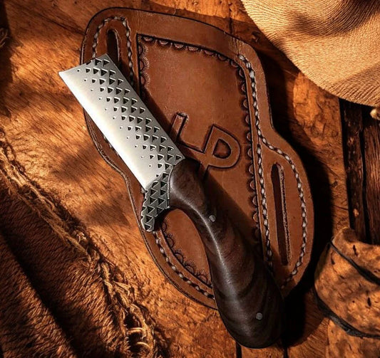 Handcrafted 7" Western Cowboy Bull Cutter With Leather Sheath