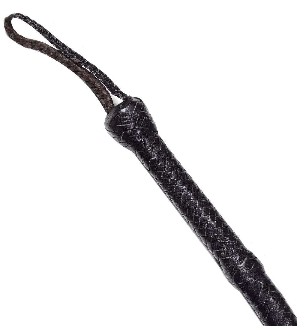 Chocolate braided leather strap on a white background