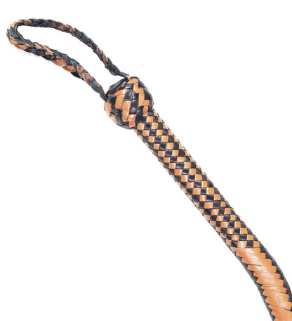 Black and orange braided rope on a white background