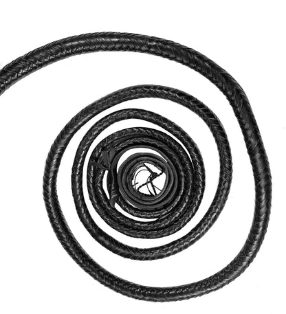 Black braided hose coiled on a white background