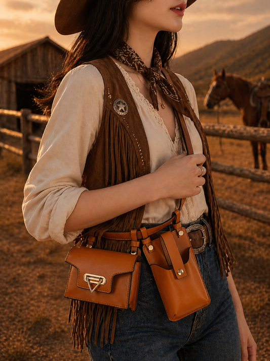 Women's Western Leather Belt Bag – Vintage Ranch Style Waist Pouch